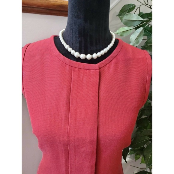 Talbots Women Solid Red Cotton Round Neck Sleeveless Knee Length Dress Size 14P - Picture 2 of 12